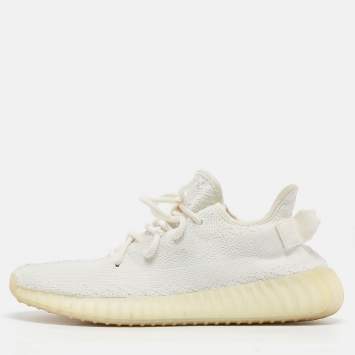 Pre Owned Yeezy x Adidas White Knit Fabric Boost 350 V2 Cream Sneakers Size 41 1/3