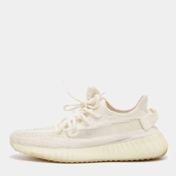Pre Owned Yeezy x Adidas Off White Knit Fabric Boost 350 V2 Bone Sneakers Size 40