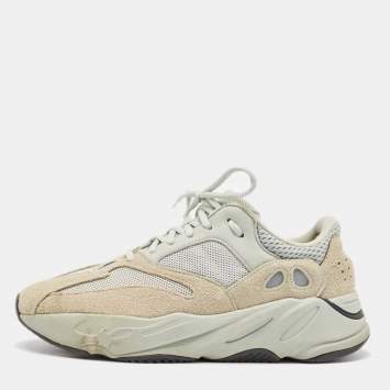 Pre Owned Yeezy x Adidas Light Green Suede and Mesh Boost 700 Salt Sneakers 43 1/3