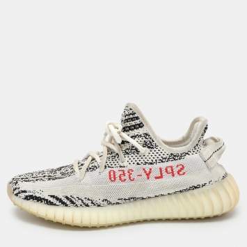 Pre Owned Yeezy x Adidas White/Black Knit Fabric Boost 350 V2 'Zebra' Low Top Sneakers Size 40 2/3