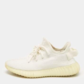 مملوكة مسبقًا Yeezy x Adidas White Knit Fabric Boost 350 V2 Cream Sneakers Size 37 1/3