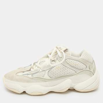Pre Owned Yeezy x Adidas Cream Mesh and Suede Yeezy 500 'Bone White' Low Top Sneakers Size 36