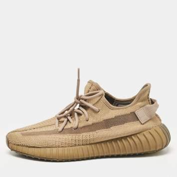 Pre Owned Yeezy x Adidas Brown Knit Fabric Boost 350 V2 Earth Sneakers Size 42