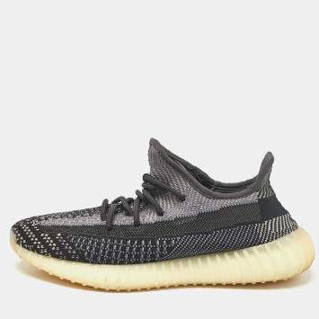 Pre Owned Yeezy x Adidas Black/Grey Knit Fabric Boost 350 V2 Carbon Sneakers Size 42