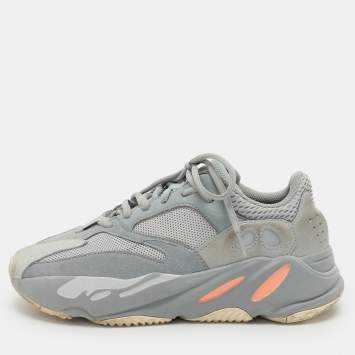 Pre Owned Yeezy x Adidas Grey Leather and Mesh Boost 700 'Inertia' Low Top Sneakers Size 40
