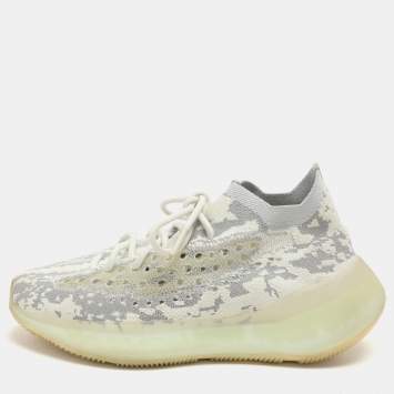 Pre Owned Yeezy x Adidas White/Grey Knit Fabric Boost 380 'Alien' Low Top Sneakers Size 40