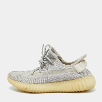 Pre Owned Yeezy x Adidas White/Grey Knit Fabric Boost 350 V2 Static Sneakers Size 38 2/3