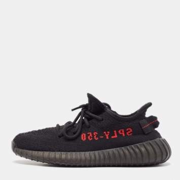 Pre Owned Yeezy x Adidas Black Knit Fabric Boost 350 V2 Bred Sneakers Size 38