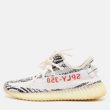 Pre Owned Yeezy x Adidas White/Black Knit Fabric Boost 350 V2 Zebra Sneakers Size 41 1/3
