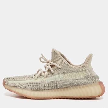 Pre Owned Yeezy x Adidas Pale Green Knit Fabric Boost 350 V2 Citrin (Non Reflective) Sneakers Size 43 1/3