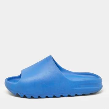Pre Owned Yeezy x Adidas Blue Rubber Azure Slides Size 44.5