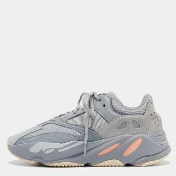 Pre Owned Yeezy x Adidas Grey/Blue Suede and Mesh Boost 700 Inertia Sneakers Size 42