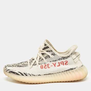 Pre Owned Yeezy x Adidas White/Black Knit Fabric Boost 350 V2 Zebra Sneakers Size 40