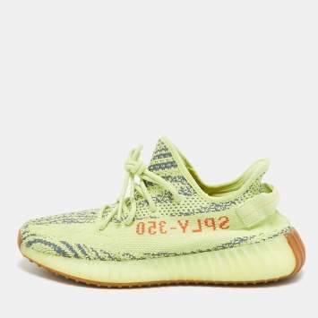 مملوكة مسبقًا Yeezy x Adidas Yellow Knit Fabric Boost 350 V2 Semi Frozen Yellow Sneakers Size 42