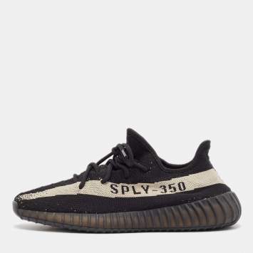Pre Owned Yeezy x Adidas Black Knit Fabric Boost 350 V2 Core Black White Sneakers Size 44 2/3