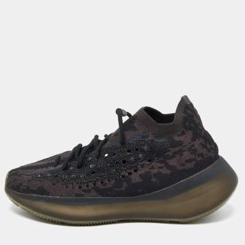Pre Owned Yeezy x Adidas Black/Brown Knit Fabric Boost 380 Onyx Sneakers Size 41 1/3