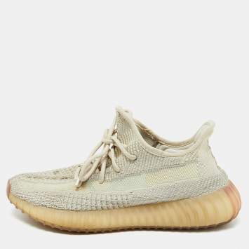 Pre Owned Yeezy x Adidas Cream/Grey Knit Fabric Boost 350 V2 Citrin Sneakers Size 40