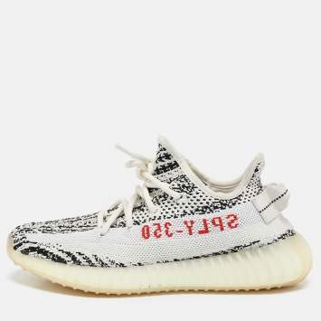 Pre Owned Yeezy x Adidas White/Black Knit Fabric Boost 350 V2 Zebra Sneakers Size 37 1/3