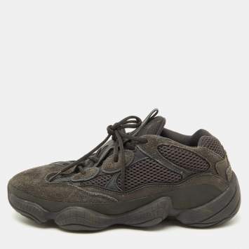 Pre Owned Yeezy x Adidas Black Suede and Mesh Yeezy 500 Utility Black Sneakers Size 45 1/3