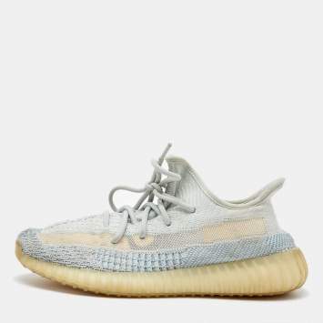Pre Owned Yeezy x Adidas Green/White Knit Fabric Boost 350 V2 Cloud White Non-Reflective Sneakers 41 1/2