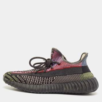 Pre Owned Yeezy x Adidas Black Knit Fabric Boost 350 V2 Yecheil Sneakers Size 42 