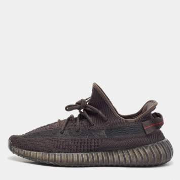 Pre Owned Yeezy x Adidas Black Knit Fabric Boost 350 Pirate Black Sneakers Size 46 2/3