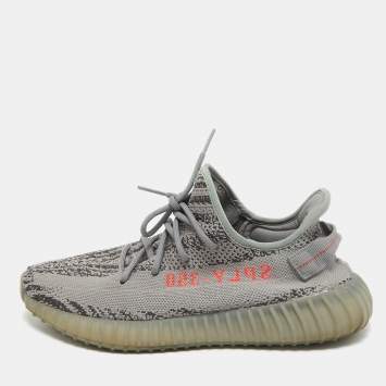 Pre Owned Yeezy x Adidas Grey Knit Fabric Boost 350 V2 Beluga 2.0 Sneakers Size 44