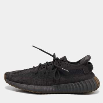 Pre Owned Yeezy x Adidas Black Knit Fabric Boost 350 Pirate Black Sneakers Size 45 2/3
