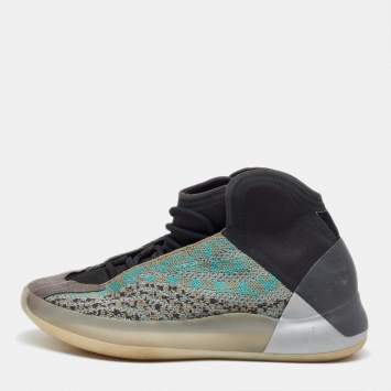 Pre Owned Yeezy x Adidas Multicolor Knit Fabric and Neoprene QNTM Teal Blue Sneakers Size 39 1/3