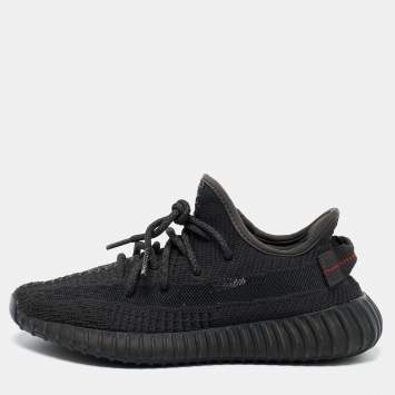 Pre Owned Yeezy x Adidas Black Knit Fabric Boost 350 V2 Static Black Sneakers Size 39 1/3