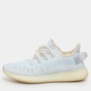 Pre Owned Yeezy x Adidas Blue Mesh Boost 350 V2 "Mono Ice" Low Top Sneakers Size 44 2/3