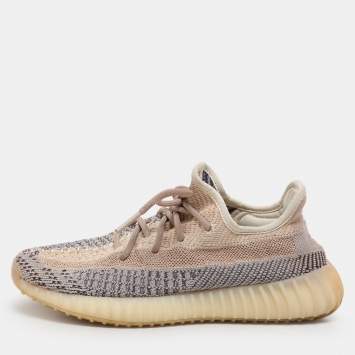 Pre Owned Yeezy x Adidas Grey/Blue Knit Fabric Boost 350 V2 "Ash Pearl" Low Top Sneakers Size 38 2/3