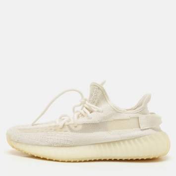 Pre Owned Yeezy x Adidas Off White Knit Fabric Boost 350 V2 Bone Sneakers Size 42 2/3