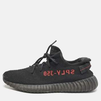 Pre Owned Yeezy x adidas Black Knit Fabric Boost 350 V2 Low Top Sneakers Size 45 1/3