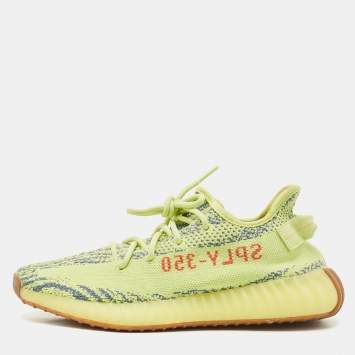 مملوكة مسبقًا Yeezy x Adidas Neon Yellow Knit Fabric Boost 350 V2 Semi Frozen Yellow Sneakers Size 42 2/3