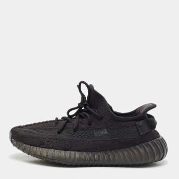 Pre Owned Yeezy x Adidas Black Knit Fabric Boost 350 V2 Black Cinder Low Top Sneakers Size 43 1/3