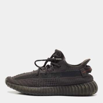 Yeezy x Adidas Black Knit Fabric Boost 350 V2 Black Cinder Low Top Sneakers Size 44 1/3