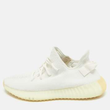 Pre Owned Yeezy x Adidas White Knit Fabric Boost 350 V2 White Sneakers Size 44