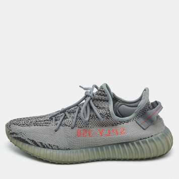 Pre Owned Yeezy x Adidas Grey Knit Fabric Boost 350 V2 Beluga 2.0 Sneakers Size 48