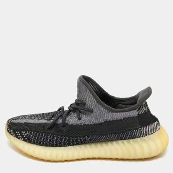 Pre Owned Yeezy x Adidas Black/Blue Knit Fabric Boost 350 V2 Carbon Sneakers Size 43 1/3