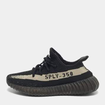 Pre Owned Yeezy x Adidas Black Knit Fabric Boost 350 V2 Core Black White Sneakers Size 38