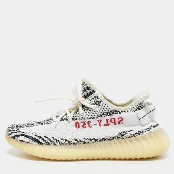 Pre Owned Yeezy x Adidas White/Black Knit Fabric Boost 350 V2 Zebra Sneakers Size 39 1/3