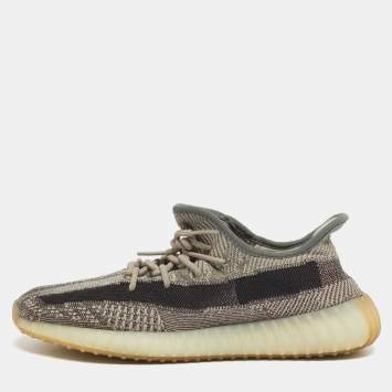 Pre Owned Yeezy x Adidas Beige/Brown Knit Fabric Boost 350 V2 Zyon Sneakers Size 45 1/3