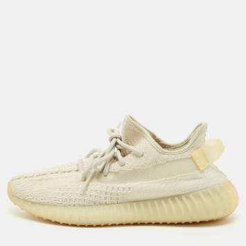 Pre Owned Yeezy x Adidas White Knit Fabric Boost 350 V2 Light Sneakers Size 41 1/3