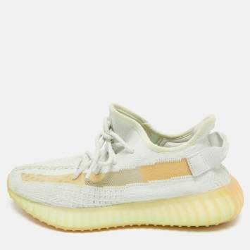 Pre Owned Yeezy x Adidas Light Green Knit Fabric Boost 350 V2 Hyperspace Sneakers Size 42