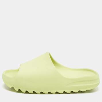 Pre Owned Yeezy x Adidas Neon Green Rubber Glow Green Slides Size 46