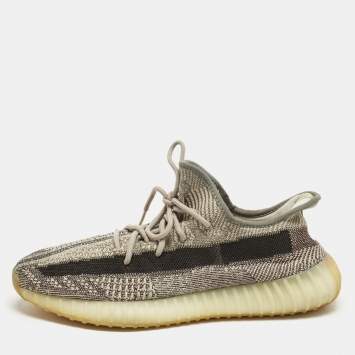 Pre Owned Yeezy x Adidas Beige/Brown Knit Fabric Boost 350 V2 Zyon Sneakers Size 46