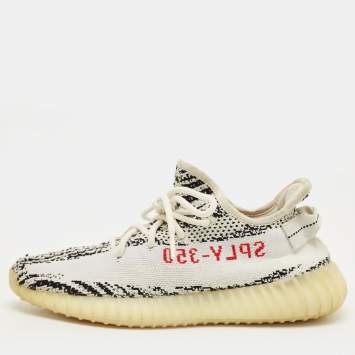 Pre Owned Yeezy x Adidas White/Black Knit Fabric Boost 350 V2 Zebra Sneakers Size 41 1/3