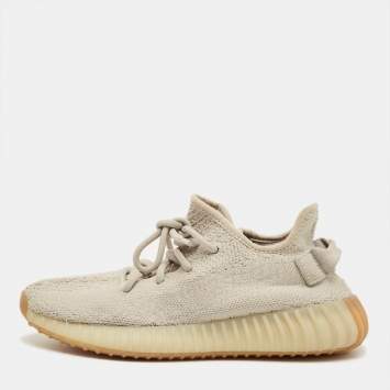 Pre Owned Yeezy x Adidas Grey Knit Fabric Boost 350 V2 Sesame Sneakers Size 36 2/3