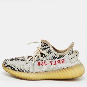 Pre Owned Yeezy x Adidas White/Black Knit Fabric Boost 350 V2 Zebra Sneakers Size 36 2/3
